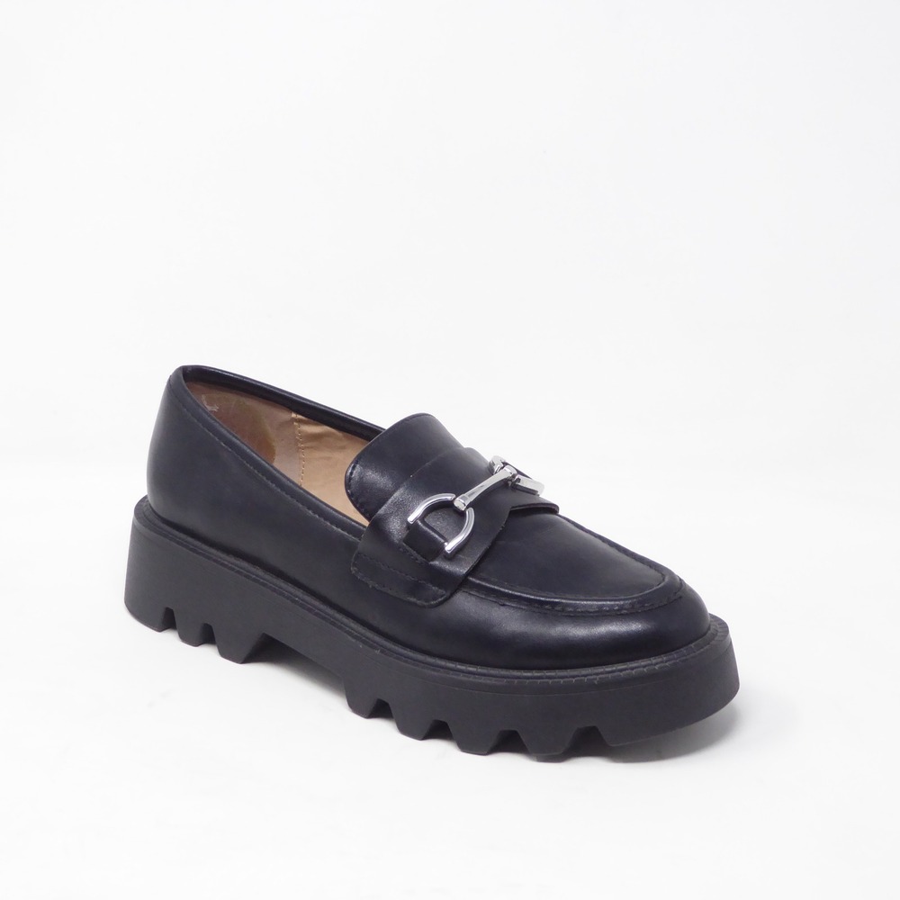 Chelsea & Violet Vera Women Loafers Black Leather Lug Sole Bit Detail 6.5M